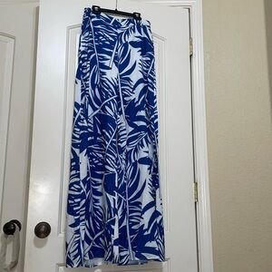 Blue and white wide leg tropical pants